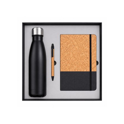 Custom 3-in-1 Eco-Friendly Cork Notebook & Flask Gift Set