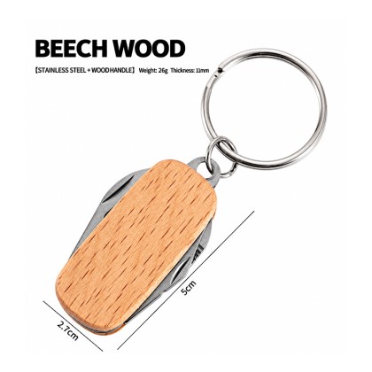 Mini Multi-Tool Pocket Knife & Wood Handle Keychain